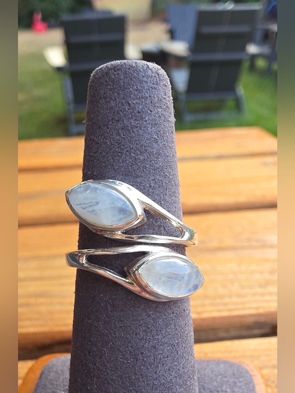 Rainbow Moonstone, 925 Sterling, Sz 7/8